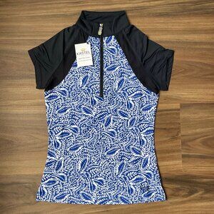 Kastel Denmark Women's Cap Sleeve Sun Shirt - Black & Blue Leaves - XS